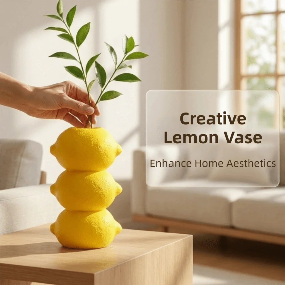vase citron jaune texturé deco originale ludique plante verte bouquet fleursstylos crayons