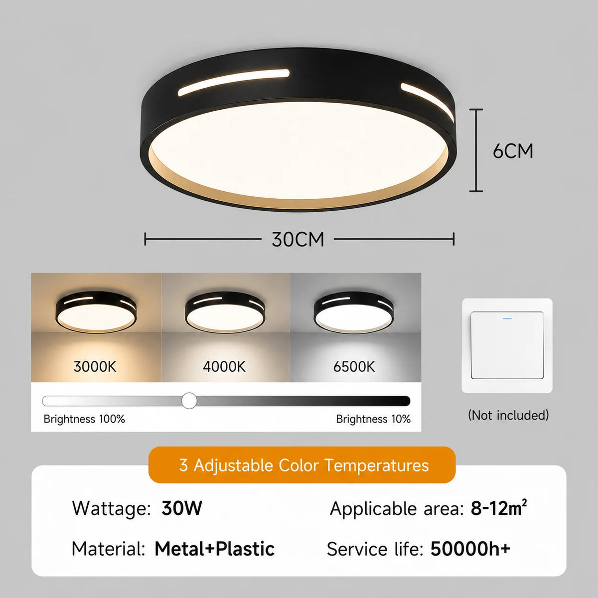 lampe moderne télécommande led noir blanc minimaliste fixations vis