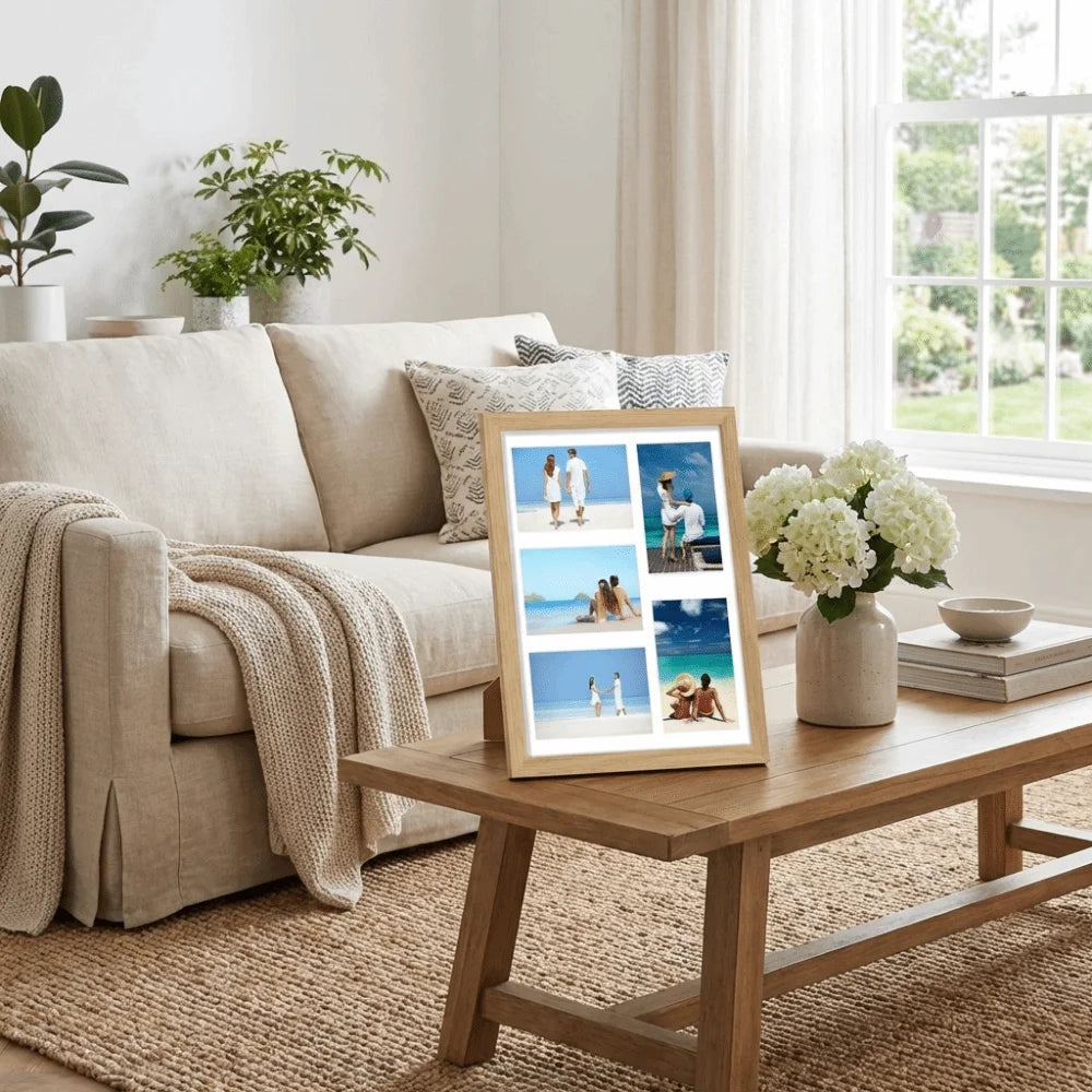 cadre photo multi photos bois clair noir blanc cozy décoration murale photos paysages personnes