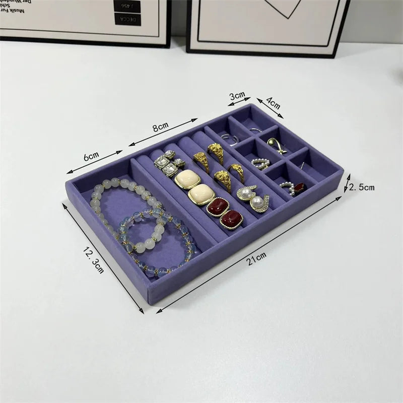 boîte bijoux velours violet moderne rangement colliers pendentifs boucles doreilles bracelets 30x20cm