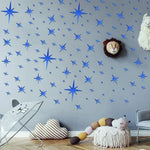 stickers muraux étoiles brillantes moderne 42 pièces adhésifs blanc jaune bleu