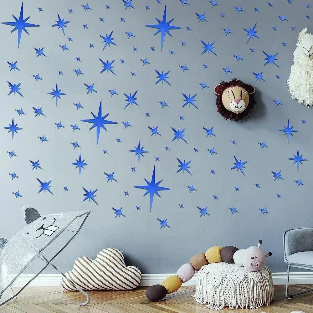 stickers muraux étoiles brillantes moderne 42 pièces adhésifs blanc jaune bleu