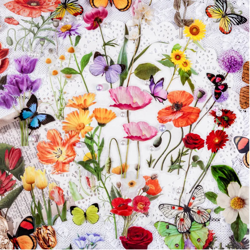 autocollants fleurs papillons vintage multicolore 15 pièces scrapbooking carte postale imprimés opaques