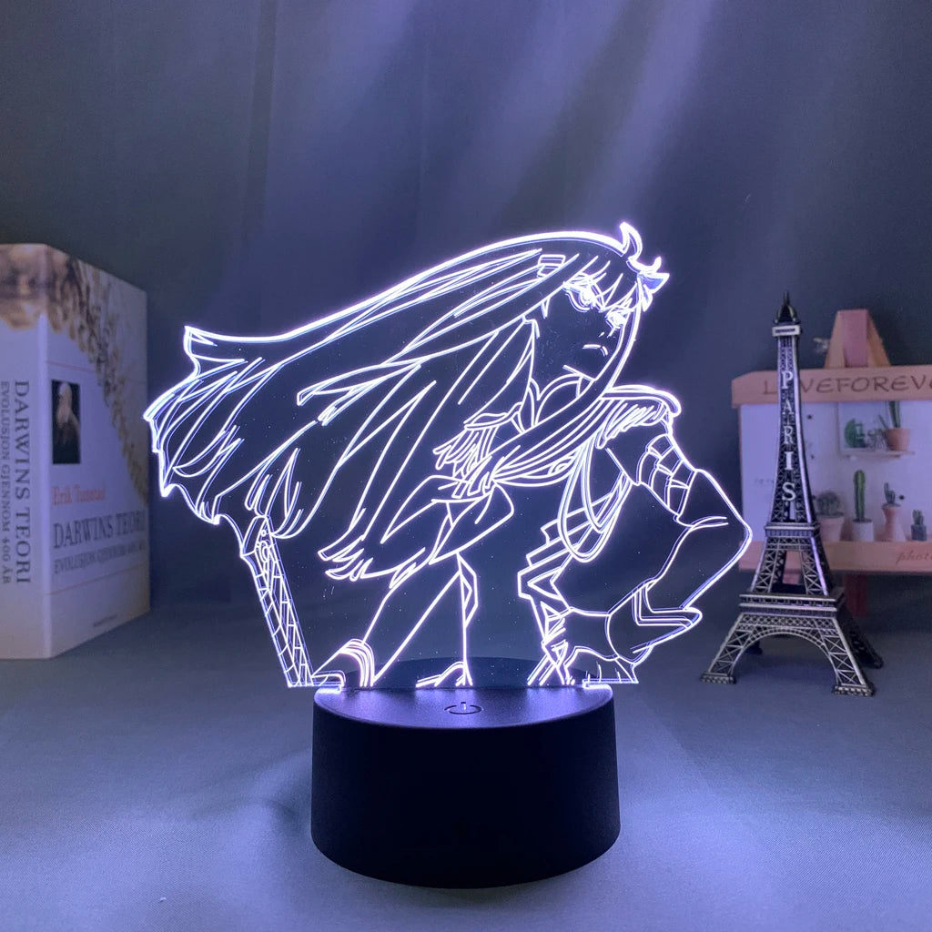 lampe led 3d personnage animé bleu blanc rouge base noire moderne contour linéaire