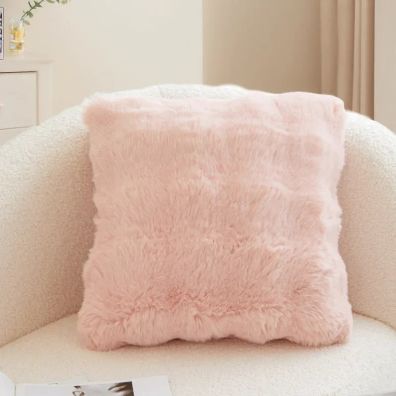 taies d'oreiller velours fourrure couleurs unies moderne canapé hiver pastel clair beige gris marron