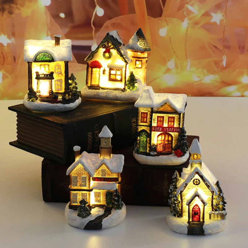 décoration noël miniature maison résine détaillée noire blanche verte rouge vintage
