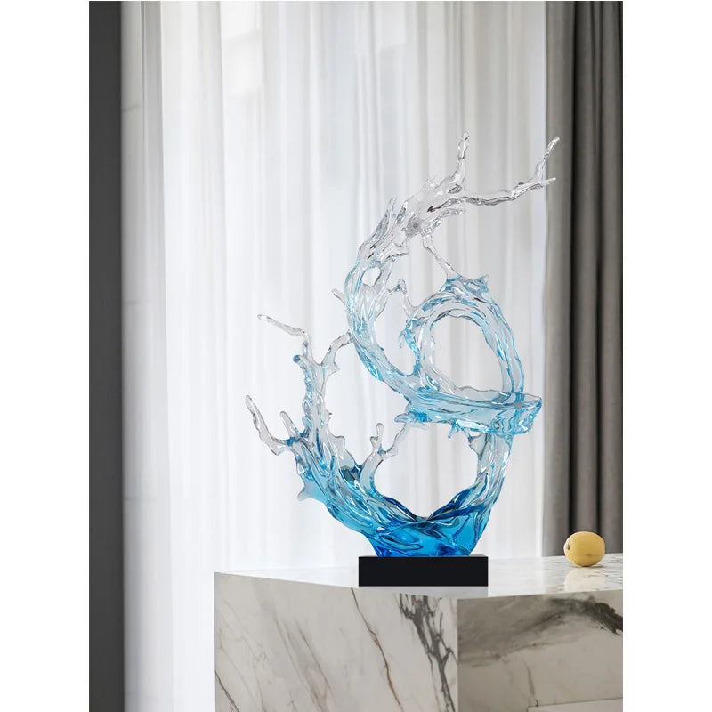 sculpture moderne vague océan transparent bleu clair abstraite décoration intérieure maison salon