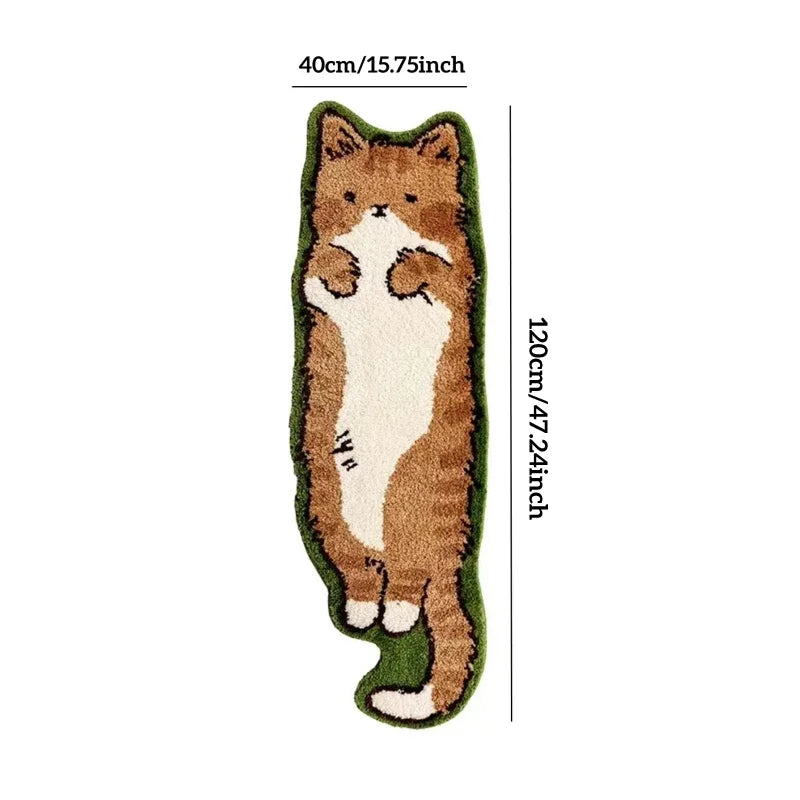 tapis chat poilu marron blanc vert noir ludique chambre enfant 40x120cm