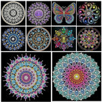 tableau décoratif mandala bleu blanc doré rose vert jaune violet orange contemporain 25x25cm