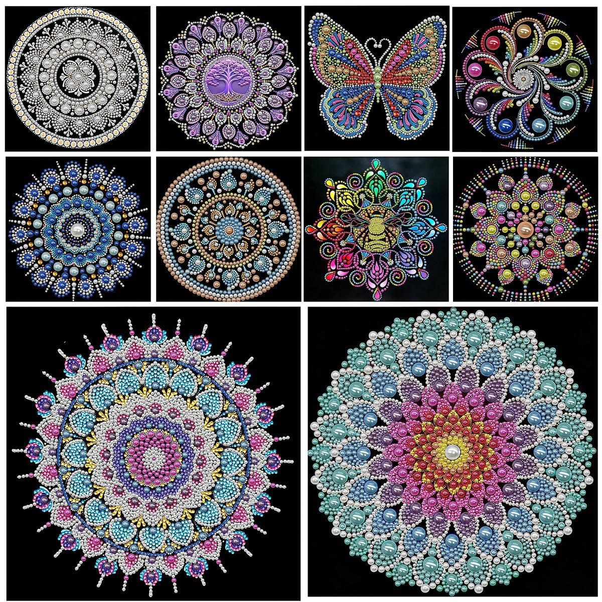 tableau décoratif mandala bleu blanc doré rose vert jaune violet orange contemporain 25x25cm