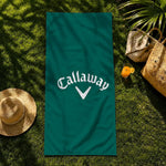 serviette plage microfibre vert foncé motif golf sport clips bois grande