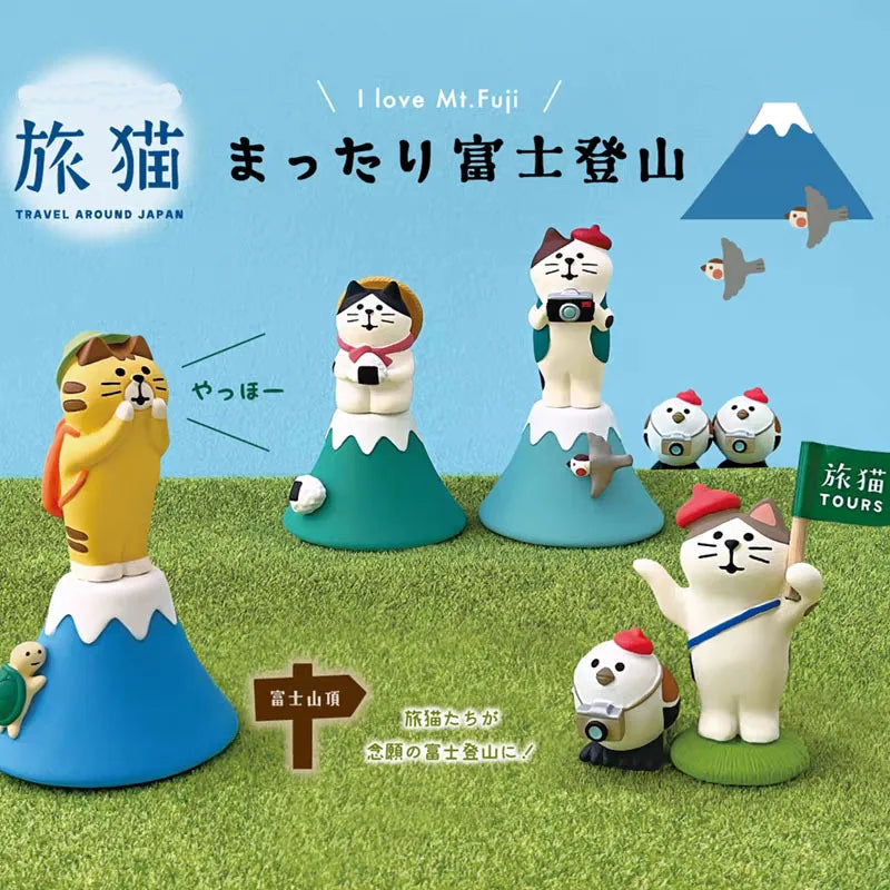 statuettes chats kawaii motifs japonais chapeaux bandoulières résine mignonne collectionnable