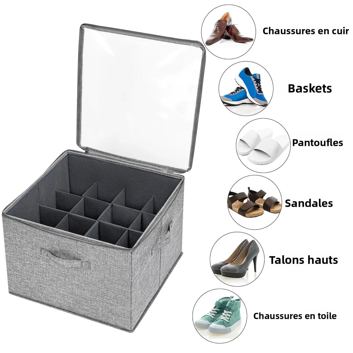 boîte rangement chaussures pliante anti poussière moderne 14 paires tissu polyester respectueux environnement compartments