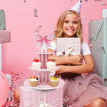 support cupcakes rose festif rayures rubans blanc anniversaire mariage décoration festive