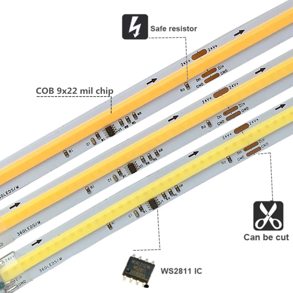 ruban led blanc chaud froid 360 leds ws2811 ic adhésif moderne 24v 50000h