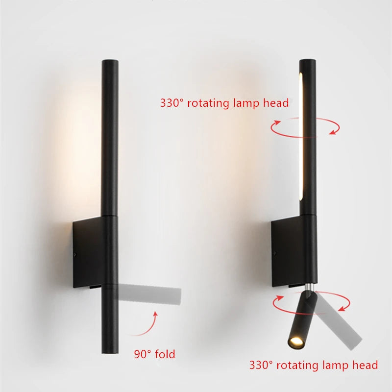 lampe murale moderne réglable 330 degrés led noir blanc chambre entrée étude