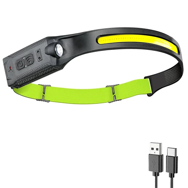 lampe frontale led rechargeable usb modes lumière camping sécurité noir vert fluo