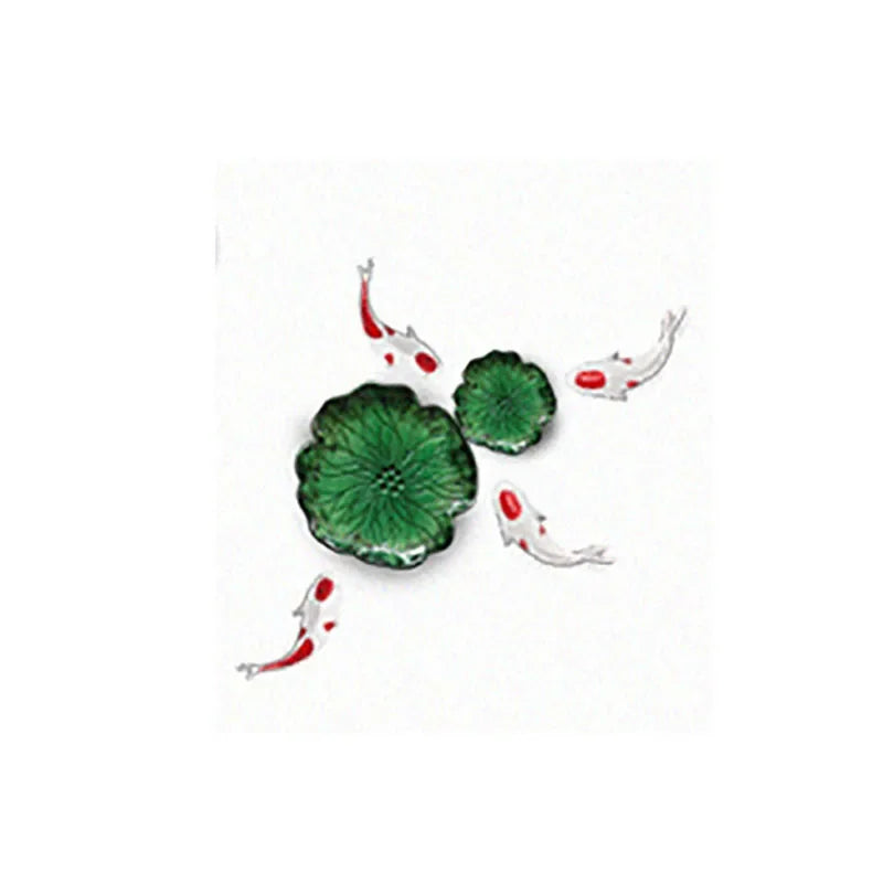 décoration murale moderne poissons rouges feuilles lotus blanc argenté verte