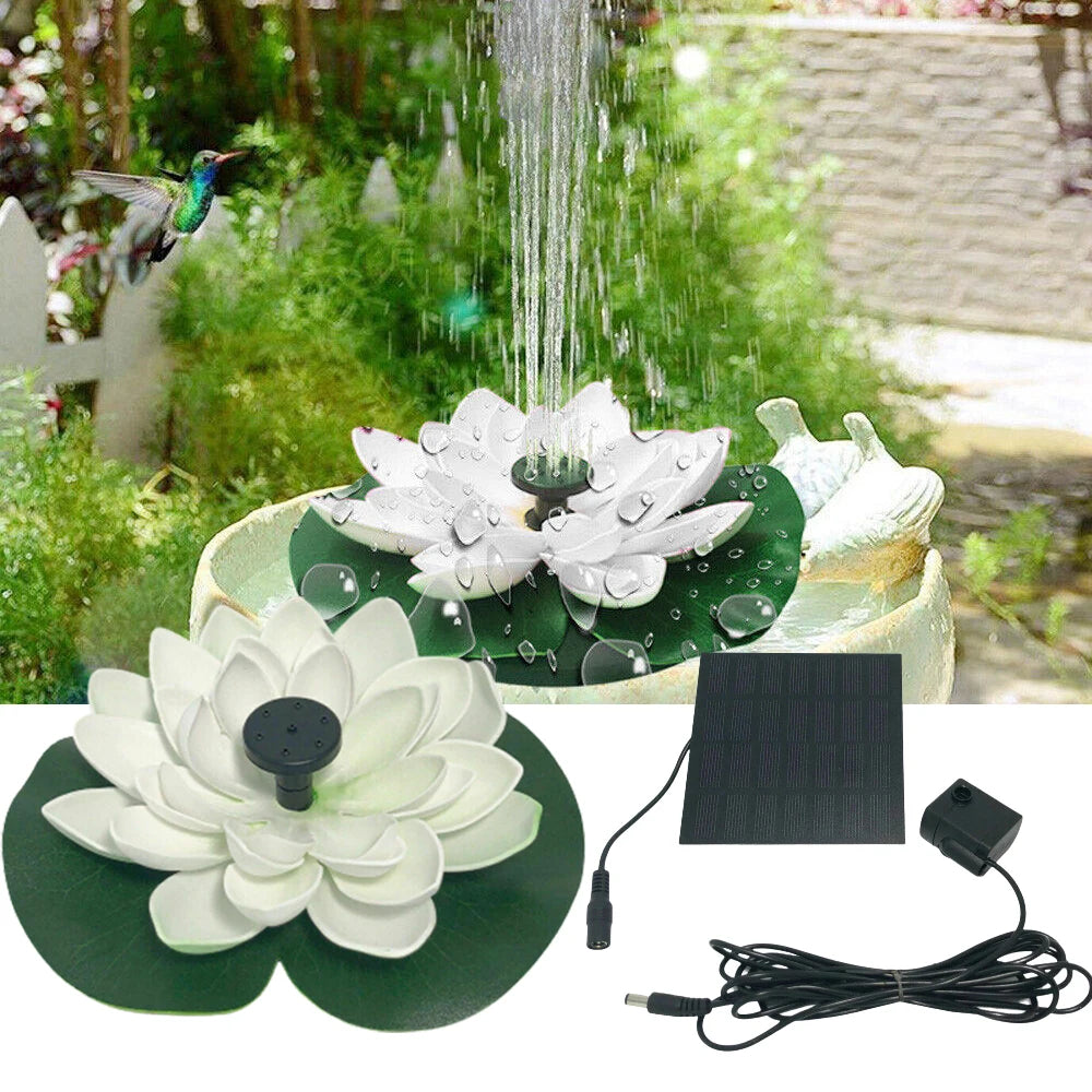 fontaine flottante solaire fleur lotus blanc vert moderne étang cascade oiseaux jardin