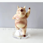 statue cochon cartoon joyeux décoration intérieure beige marron base transparente