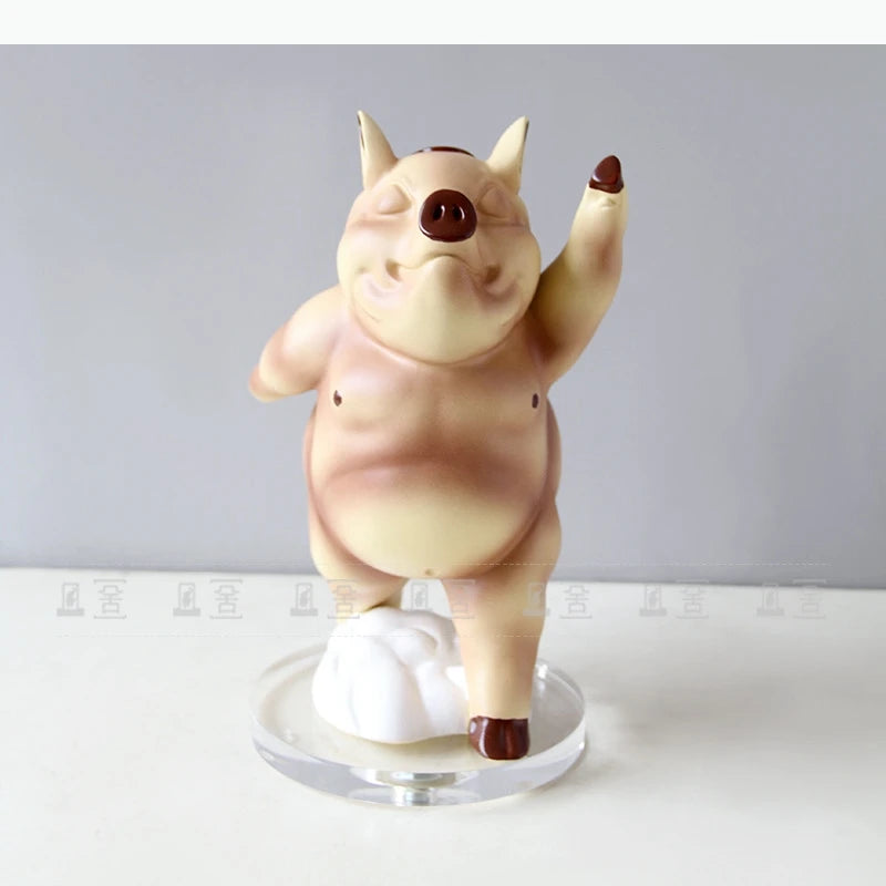 statue cochon cartoon joyeux décoration intérieure beige marron base transparente