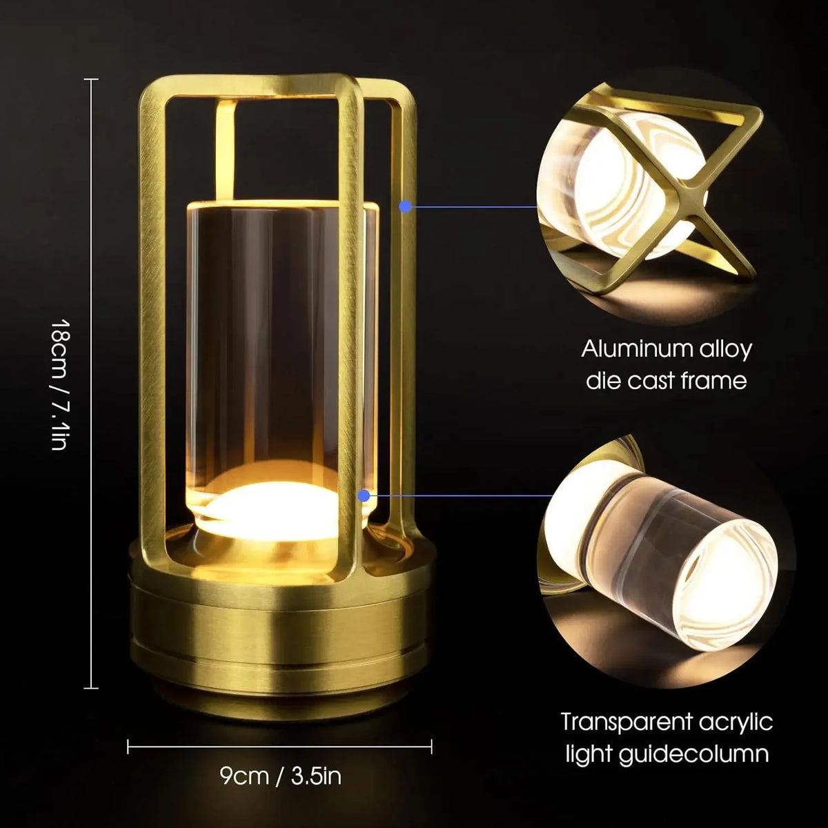lampe led portable lanterne or noir transparent verre moderne vintage