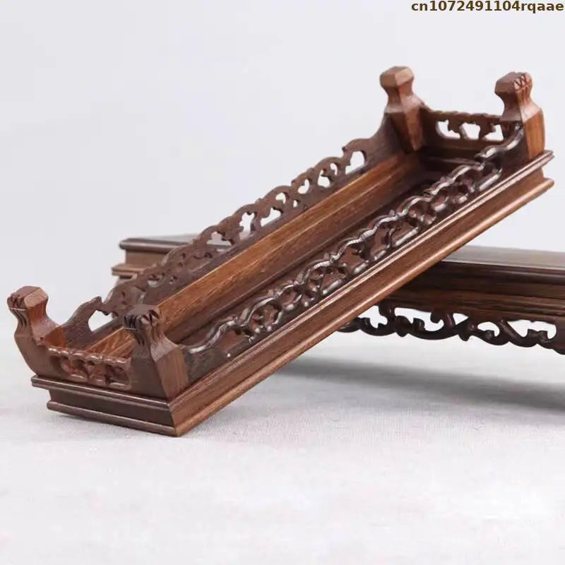 support bois sculpté marron foncé ornements décoratifs classique table basse petite déco traditionnelle asiatique