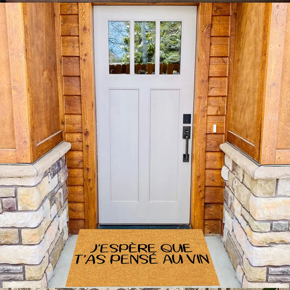 tapis porte imperméable antidérapant inscription vin humoristique extérieur intérieur beige noir