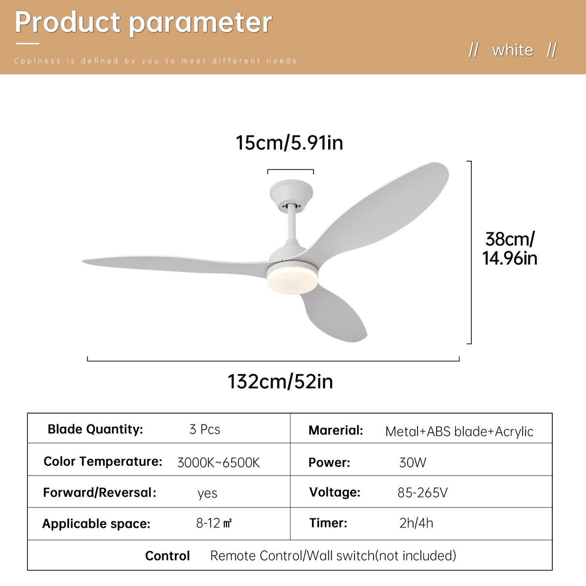 ventilateur led lumière télécommande blanc noir marron moderne traditionnelintérieurextérieur
