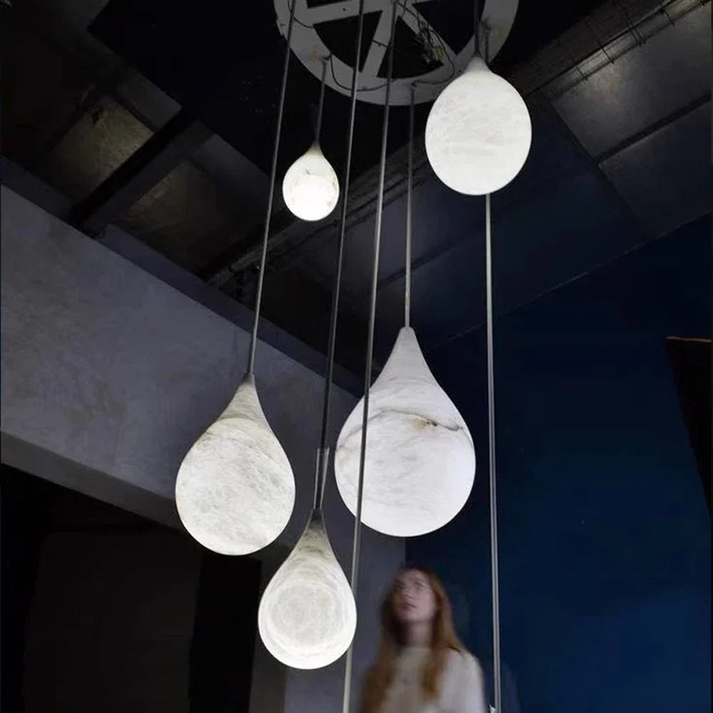suspension moderne marbre blanc beige résine câble suspendu led contemporaine