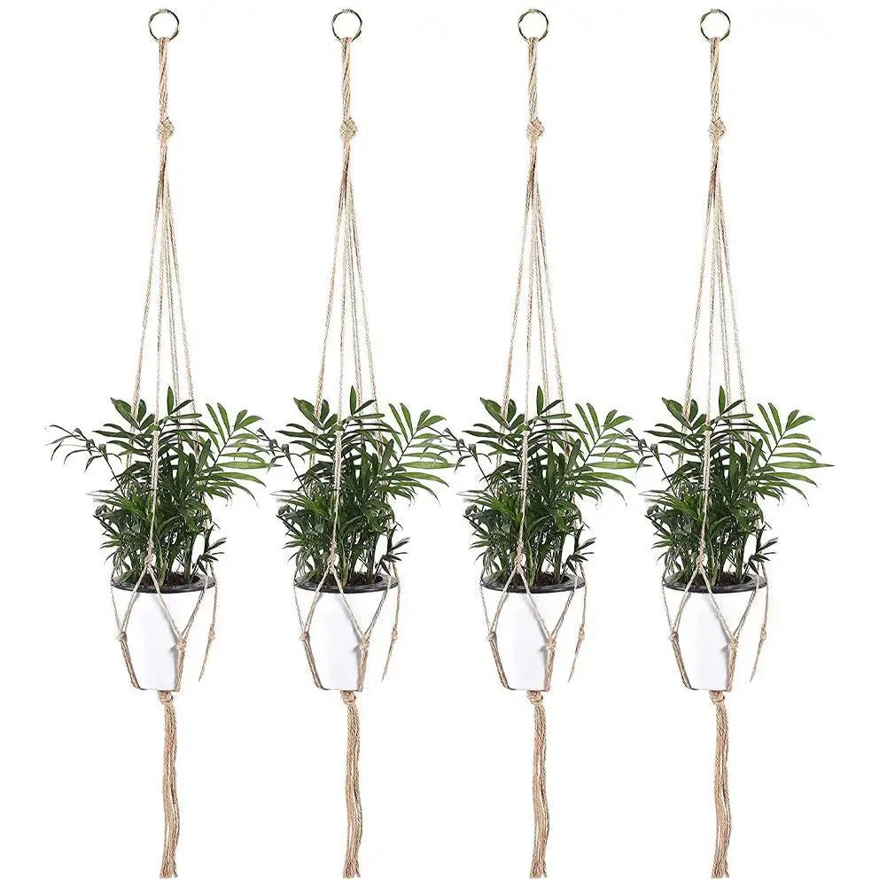 panier suspendu macramé main boho rustique plante anneau métallique blanc noir beige 90cm