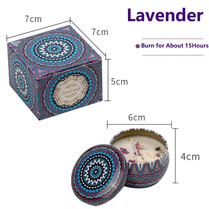 bougie parfumée cire soja boho chic motif mandala couvercle boîte rangement