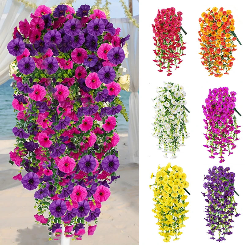 décoration murale guirlande florale artificielle cascade rose violet jaune blanc orange intérieur