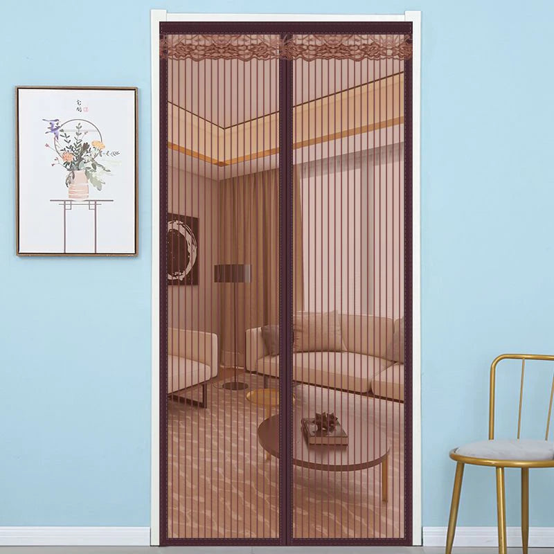 rideau porte magnétique beige noir maille fine moderne anti moustiques opacité barre poids