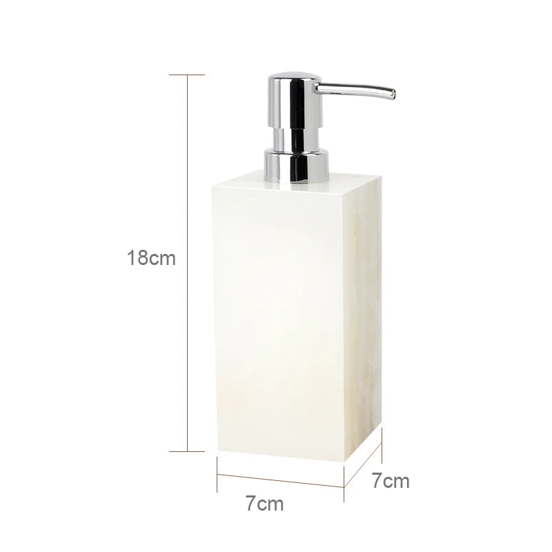 ensemble accessoires salle bain marbre blanc onyx distributeur savon plateau pot brosse dents