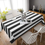 nappe noire blanche rayures moderne polyestère réutilisable table manger décoration cuisine festive