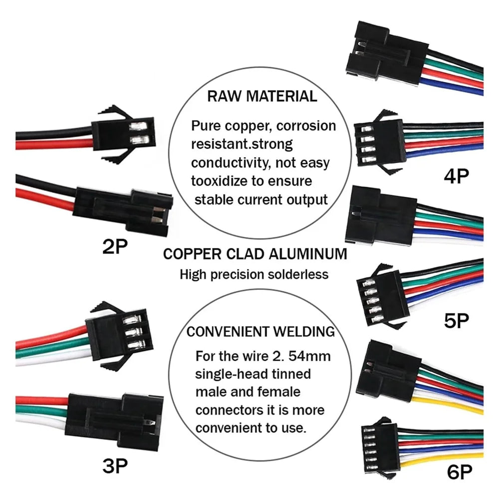connecteur led jst broches noir câbles multicolores plat certification