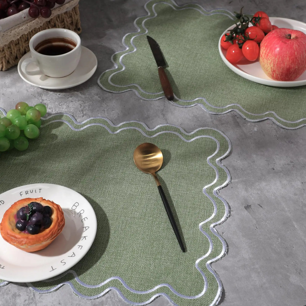 serviettes table vert clair motif ondulé tissu lin classique respectueux l'environnement 19x13 pouces