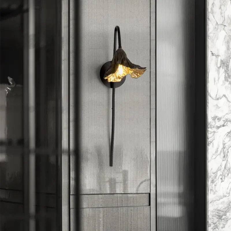 lampe murale moderne led noir doré éclairage chambre salle manger entrée chinois imitation fleur