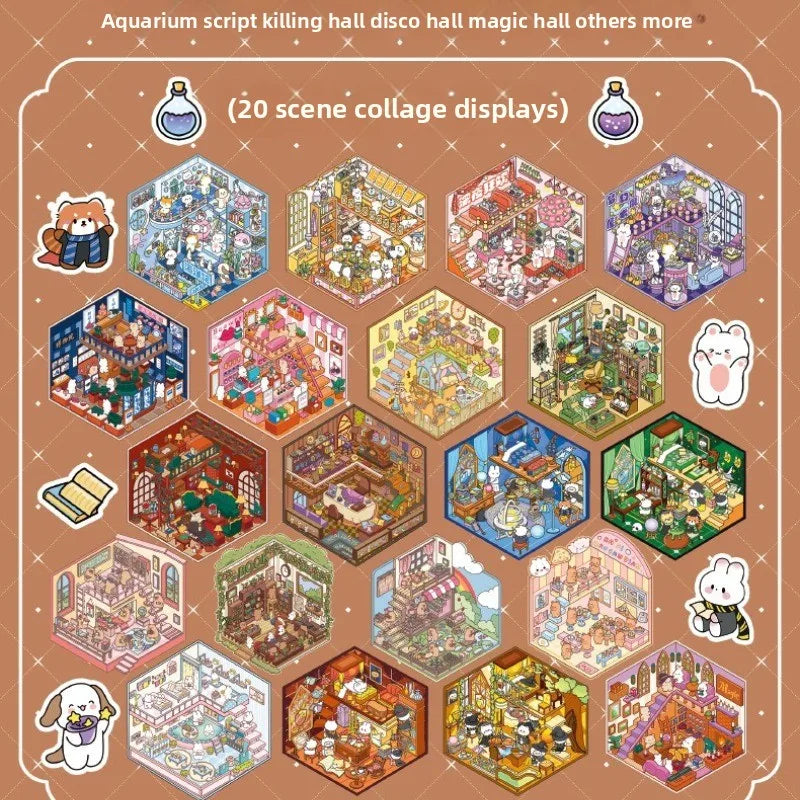 sticker book miniature scenes spiral binding colorful animal stickers creative journal supplies kawaii numbered