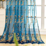 rideau floral brodé transparent bleu doré rose élégant salon chambre bureauhôtel