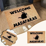 tapis entrée moderne imprimé chat texturé beige noir blanc 40x60cm imperméable