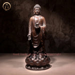 statuette bouddhiste bronze bouddha deux femmes bases lotus motifs floraux 32cm 3kg traditionnel