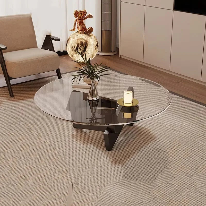 table basse moderne transparente bois marron clair plateau 70cm hauteur 31cm minimalistes