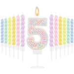 bougies anniversaire numérotées colorées spirales métalliques sucrées décoratives violet rose vert jaune blanc