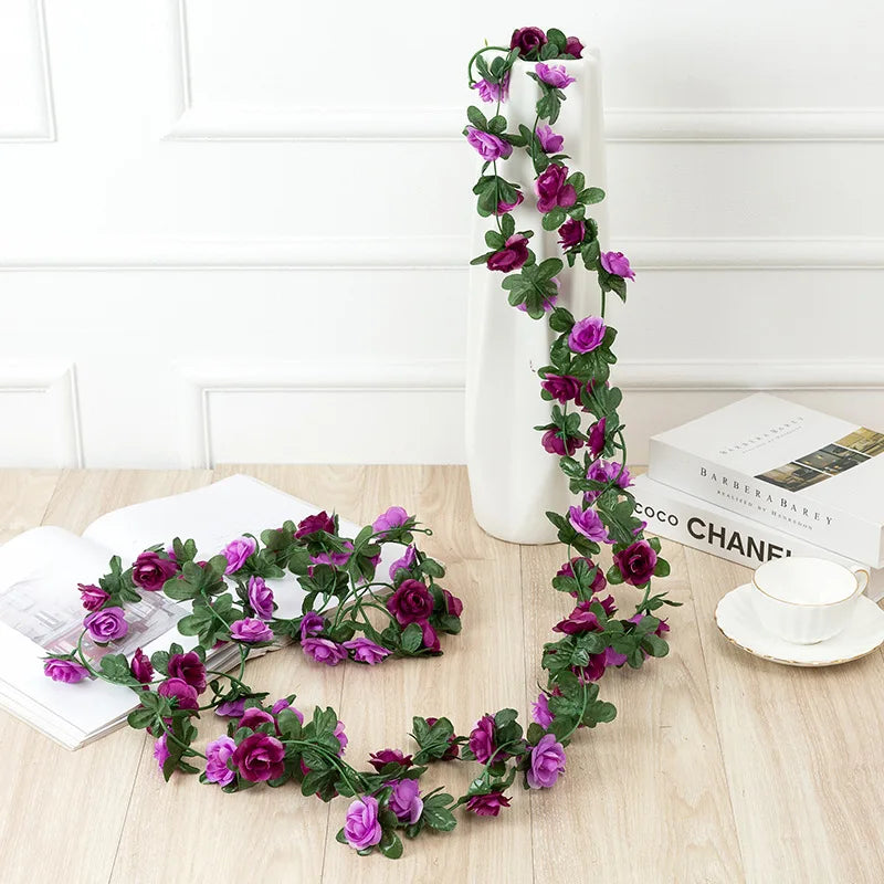 guirlande fleurs artificielles roses couleurs variées décoration extérieure intérieure romantique mariage événements festive