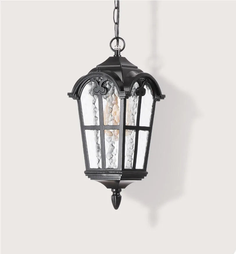 lampe suspendue classique transparente motifs géométriques noir chaîne salon chambrehôtel