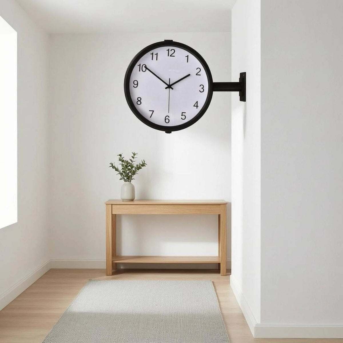 horloge murale double face industrielle noir blanc salle salon decoration quartz métal aiguille moderne