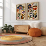 tableau abstrait floral multicolore moderne sans cadre toile rectangle vertical