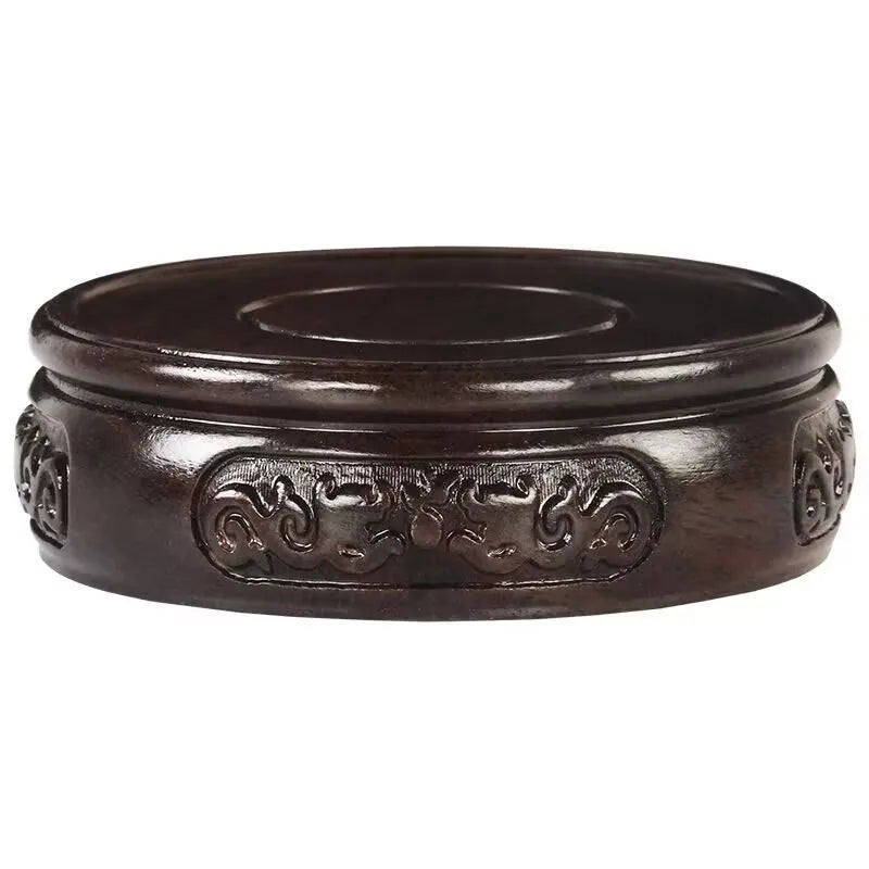 base bois sculptée décoration florale dragons marron artisanale traditionnelle stand objet maison